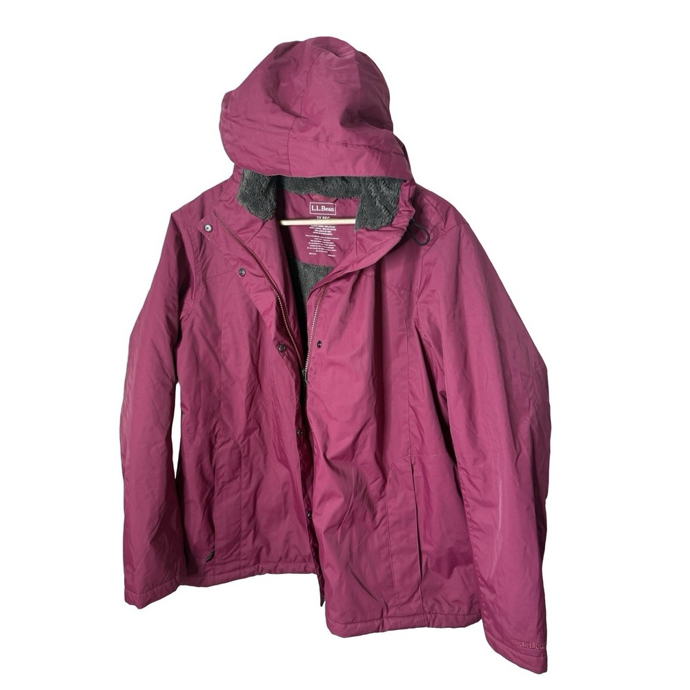 LL Bean Winter Warmer Coat Sherpa Fleece Lined Hooded burgundy sz 2X
